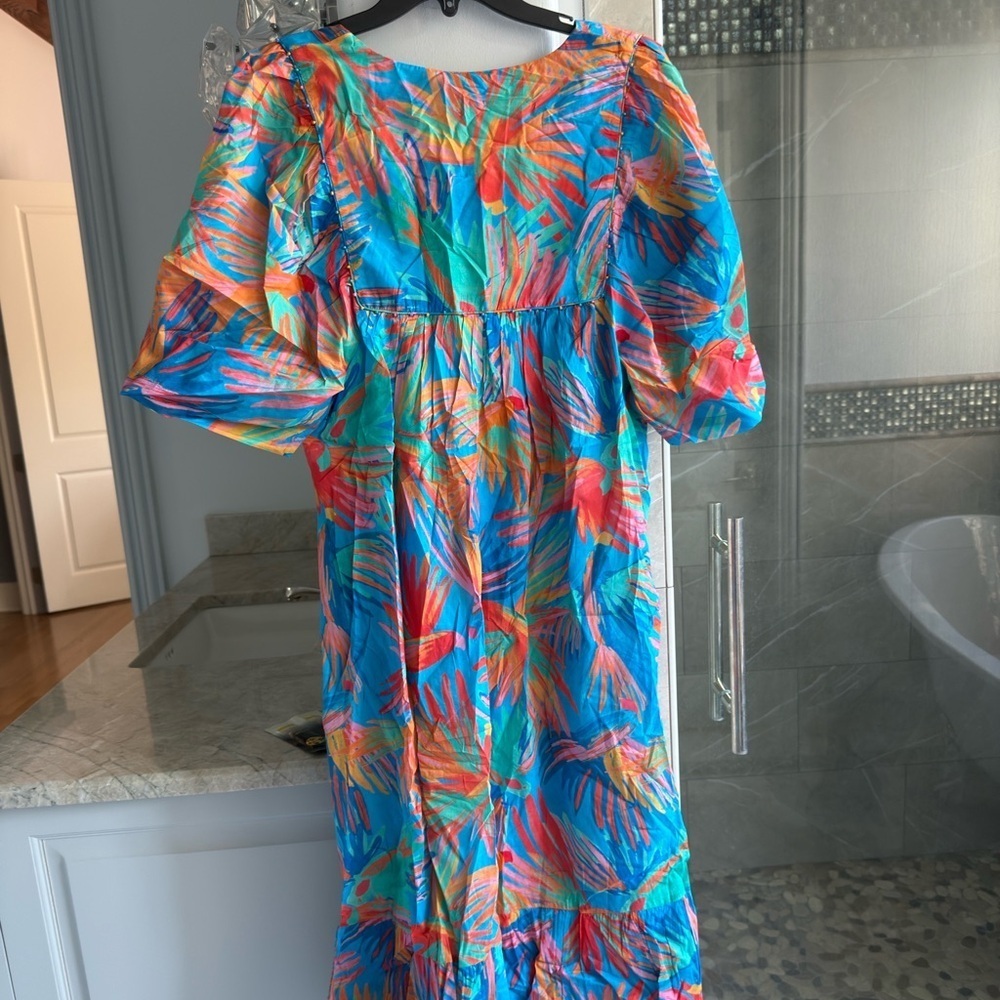Farm Rio Painted Birds Cotton Midi-Dress - Picture 12 of 15